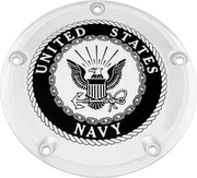 CUSTOM ENGRAVING NAV15-67 6 M8 Softail Derby Cover Navy Chrome