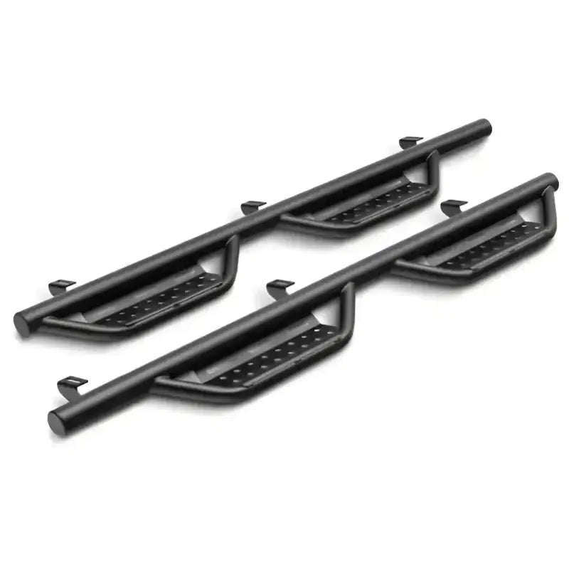 Nerf Bar With Drop Down Steps; 2 Inch Round Bent; Black Textured Powder Coated; Steel; Without End Caps; Rocker Panel