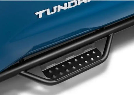 Nerf Bar With Drop Down Steps; 2 Inch Round Bent; Black Textured Powder Coated; Steel; Without End Caps; Rocker Panel