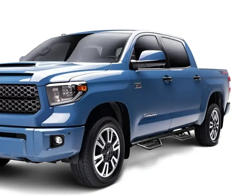 Nerf Bar With Drop Down Steps; 2 Inch Round Bent; Black Textured Powder Coated; Steel; Without End Caps; Rocker Panel