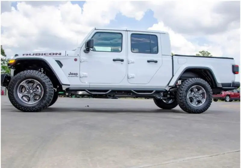 Nerf Bar With Drop Down Steps; 3 Inch Round Bent; Black Textured Matte Powder Coated; Steel; Without End Caps; Rocker