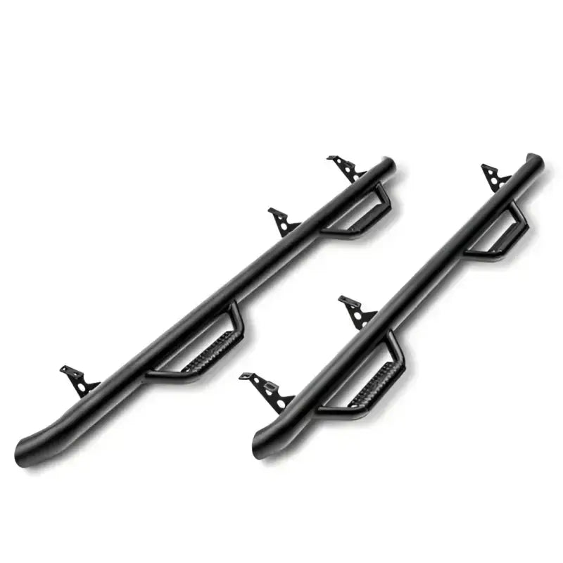 Nerf Bar With Drop Down Steps; 3 Inch Round Bent; Black Textured Matte Powder Coated; Steel; Without End Caps; Rocker