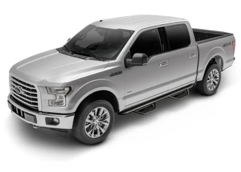 Nerf Bar With Drop Down Steps; 3 Inch Round Bent; Textured Powder Coated Matte Black Stainless Steel; Welded Vented End