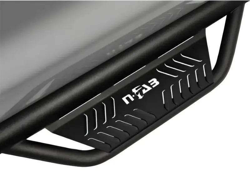 Nerf Bar With Drop Down Steps; 3 Inch Round Bent; Textured Powder Coated Matte Black Stainless Steel; Welded Vented End