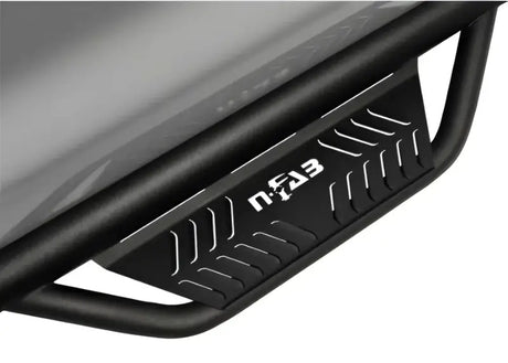 Nerf Bar With Drop Down Steps; 3 Inch Round Bent; Textured Powder Coated Matte Black Stainless Steel; Welded Vented End