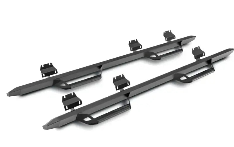 Nerf Bar With Drop Down Steps; Angular Design Straight; Black Textured Powder Coated; Aluminum; Aluminum End Caps;