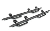 Nerf Bar With Drop Down Steps; Angular Design Straight; Black Textured Powder Coated; Aluminum; Aluminum End Caps;