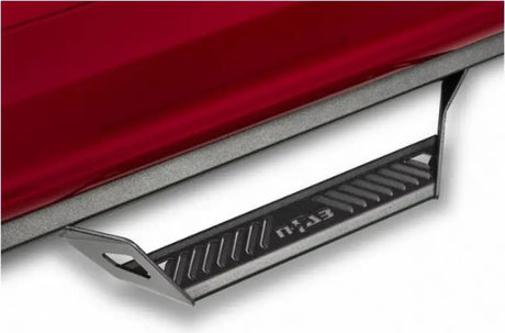 Nerf Bar With Drop Down Steps; Angular Design Straight; Black Textured Powder Coated; Aluminum; Aluminum End Caps;