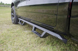 Nerf Bar With Drop Down Steps; Angular Style Straight; Textured Powder Coated Black; Steel; Without End Caps; Rocker
