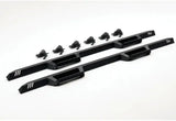 Nerf Bar With Drop Down Steps; Angular Style Straight; Textured Powder Coated Black; Steel; Without End Caps; Rocker