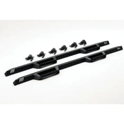 Nerf Bar With Drop Down Steps; Angular Style Straight; Textured Powder Coated Black; Steel; Without End Caps; Rocker
