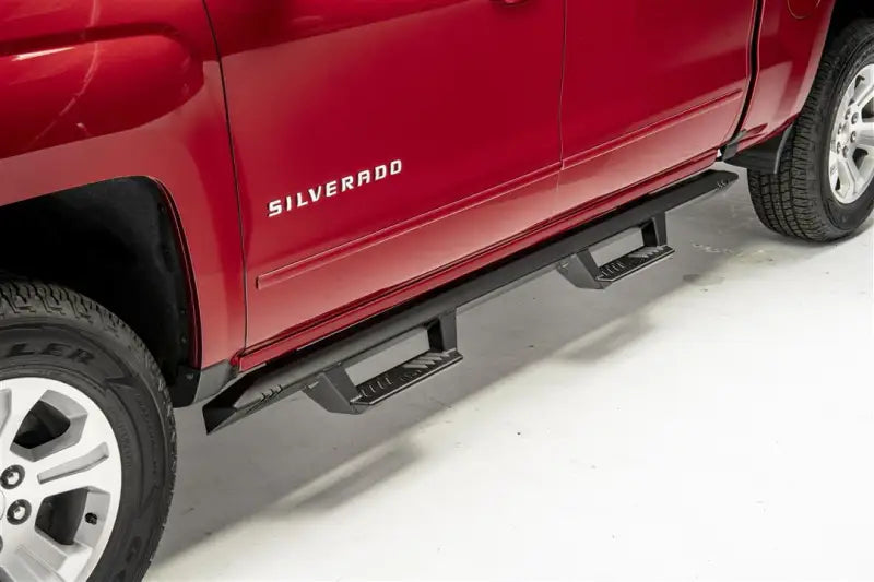 Nerf Bar With Drop Down Steps; Angular Style Straight; Textured Powder Coated Black; Steel; Without End Caps; Rocker