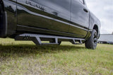 Nerf Bar With Drop Down Steps; Angular Style Straight; Textured Powder Coated Black; Steel; Without End Caps; Rocker
