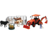 New Ray Toys Kubota Tractor with Figurine, Animals and Fence/ Scale - 1:18 - New Ray Toys