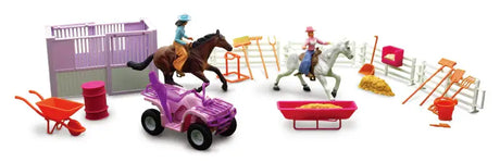 New Ray Toys Valley Ranch Set with Pink ATV, Figurines and Horses - New Ray Toys