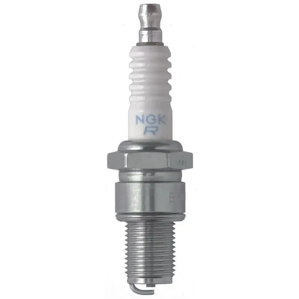 Silver and white NGK traditional spark plug in NGK Traditional Spark Plug Box of 4