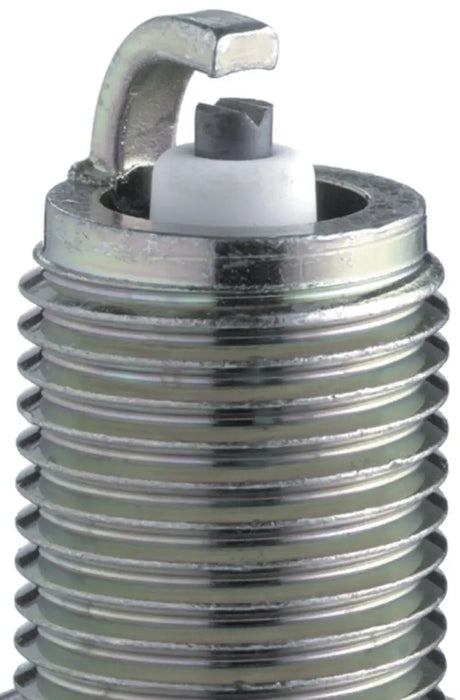 Close-up view of NGK V-Power Spark Plug (BKR7E-11) showing the electrode design for improved ignitability, part of a box of 4 from the leading OE supplier, NGK.