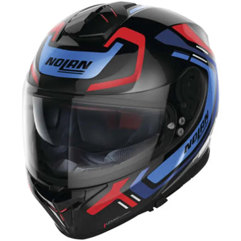 Nolan Helmets N80-8 Ally full-face helmet with black red blue graphic and clear visor