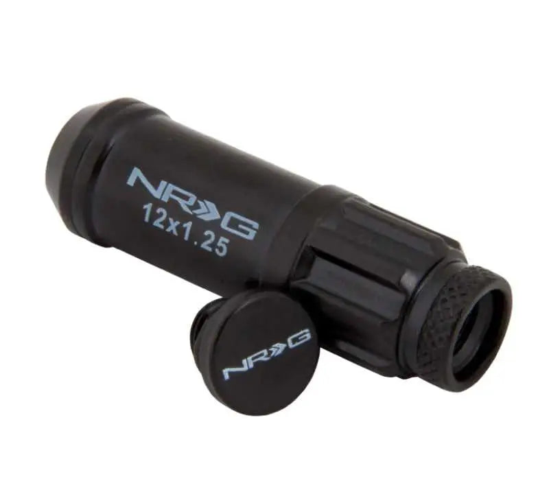 NRG 700 Series M12 X 1.25 Steel Lug Nut w/Dust Cap Cover Set 21 Pc w/Locks & Lock Socket - Black 
