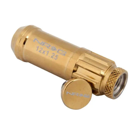 NRG 700 Series M12 X 1.25 Steel Lug Nut w/Dust Cap Cover Set 21 Pc w/Locks & Socket - Chrome Gold 