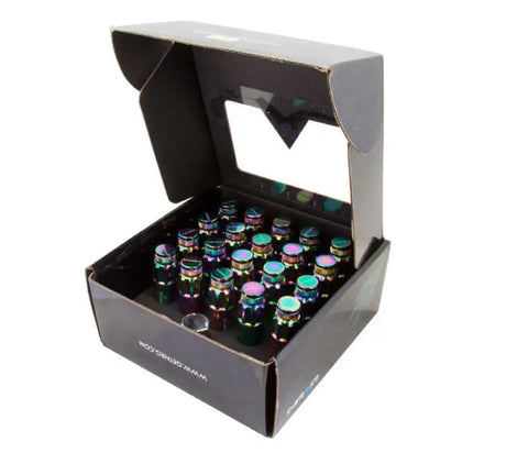 NRG NRG 700 Series M12 X 1.25 Steel Lug Nut w/Dust Cap Cover Set 21 Pc w/Locks & Lock Socket - Neochrome