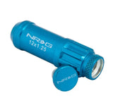 NRG 700 Series M12 X 1.25 Steel Lug Nut w/Dust Cap Cover Set 21 Pc w/Locks & Lock Socket - Blue 