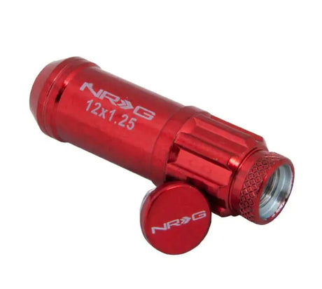 NRG 700 Series M12 X 1.25 Steel Lug Nut w/Dust Cap Cover Set 21 Pc w/Locks & Lock Socket - Red 