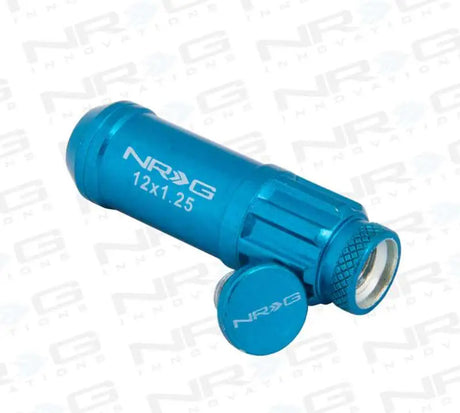 NRG 700 Series M12 X 1.25 Steel Lug Nut w/Dust Cap Cover Set 21 Pc w/Locks & Lock Socket - Blue 