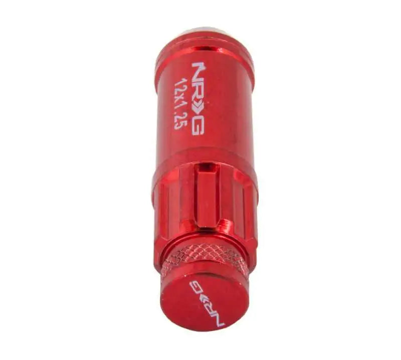 NRG 700 Series M12 X 1.25 Steel Lug Nut w/Dust Cap Cover Set 21 Pc w/Locks & Lock Socket - Red 