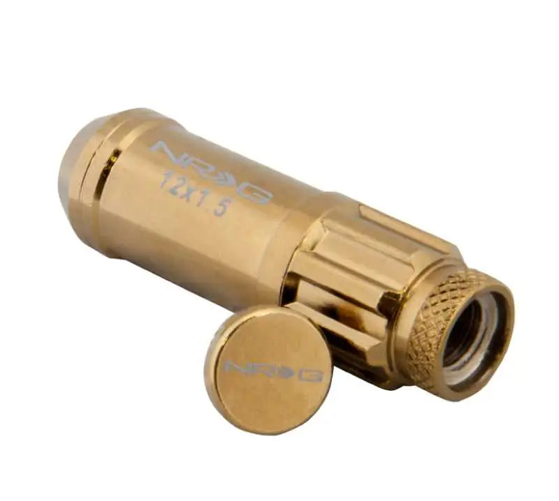 NRG 700 Series M12 X 1.5 Steel Lug Nut w/Dust Cap Cover Set 21 Pc w/Locks & Socket - Chrome Gold 