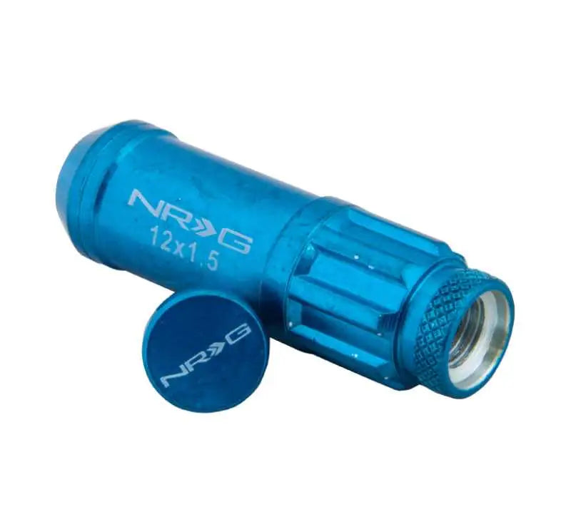 NRG 700 Series M12 X 1.5 Steel Lug Nut w/Dust Cap Cover Set 21 Pc w/Locks & Lock Socket - Blue 