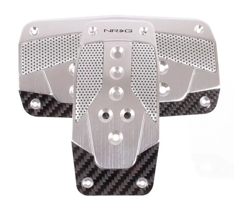 NRG Aluminum Sport Pedal A/T with silver and black carbon for a sleek look