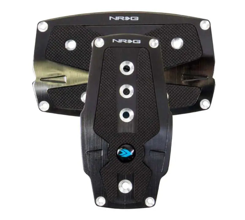 NRG Brushed Aluminum Sport Pedal A/T - Black w/Black Rubber Inserts 