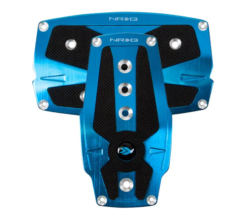 NRG Brushed Aluminum Sport Pedal A/T - Blue w/Black Rubber Inserts - Truck & Automotive
