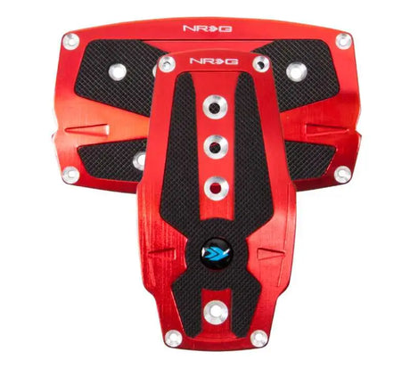 NRG Brushed Aluminum Sport Pedal A/T - Red w/Black Rubber Inserts 