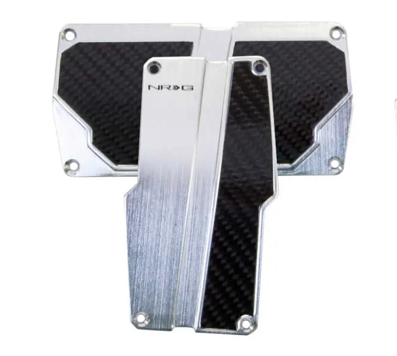 NRG Brushed Aluminum Sport Pedal A/T - Silver w/Black Carbon 