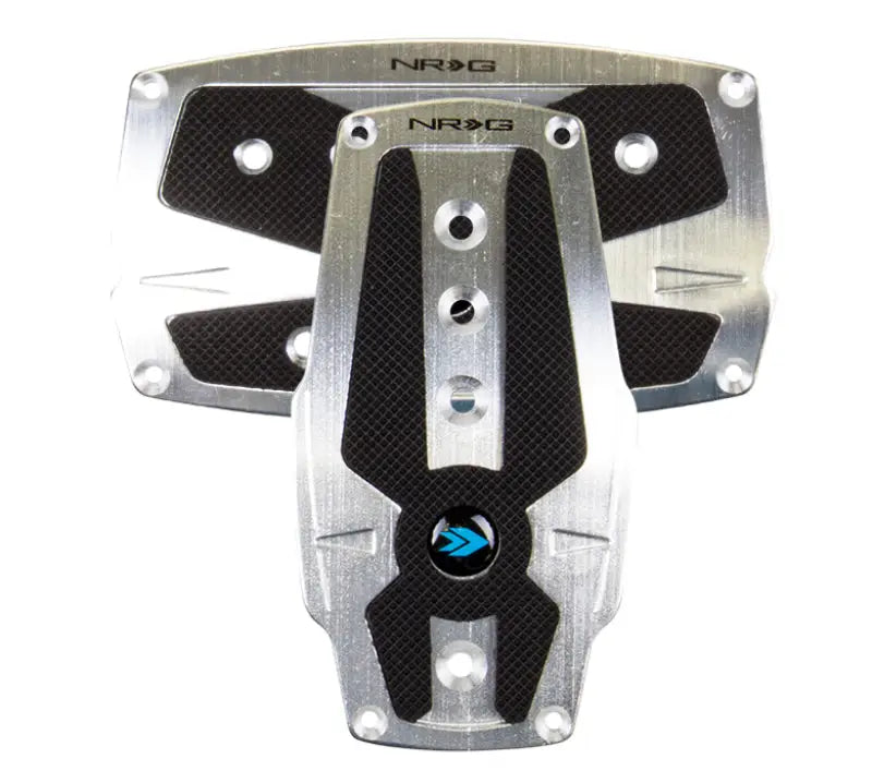 NRG Brushed Aluminum Sport Pedal A/T - Silver w/Black Rubber Inserts - Truck & Automotive