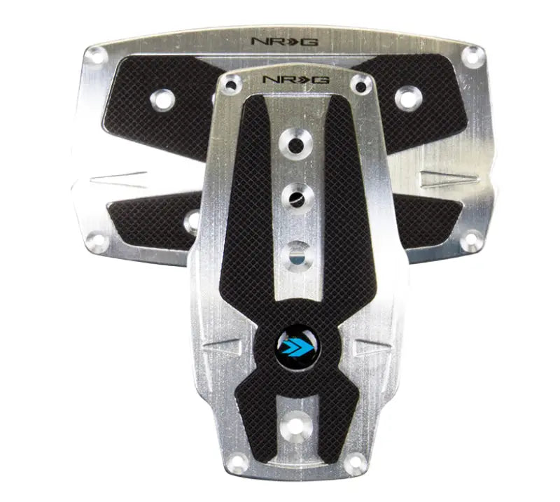 NRG Brushed Aluminum Sport Pedal A/T - Silver w/Black Rubber Inserts - Truck & Automotive