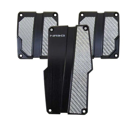 NRG Brushed Aluminum Sport Pedal M/T - Black w/Silver Carbon 