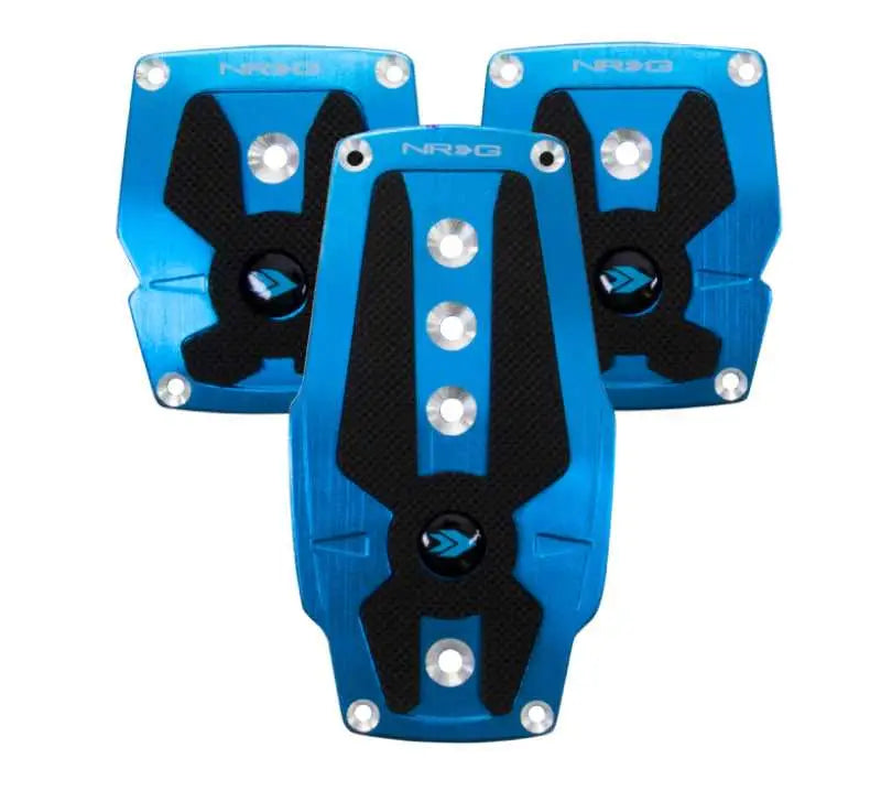 NRG Brushed Aluminum Sport Pedal M/T - Blue w/Black Rubber Inserts 