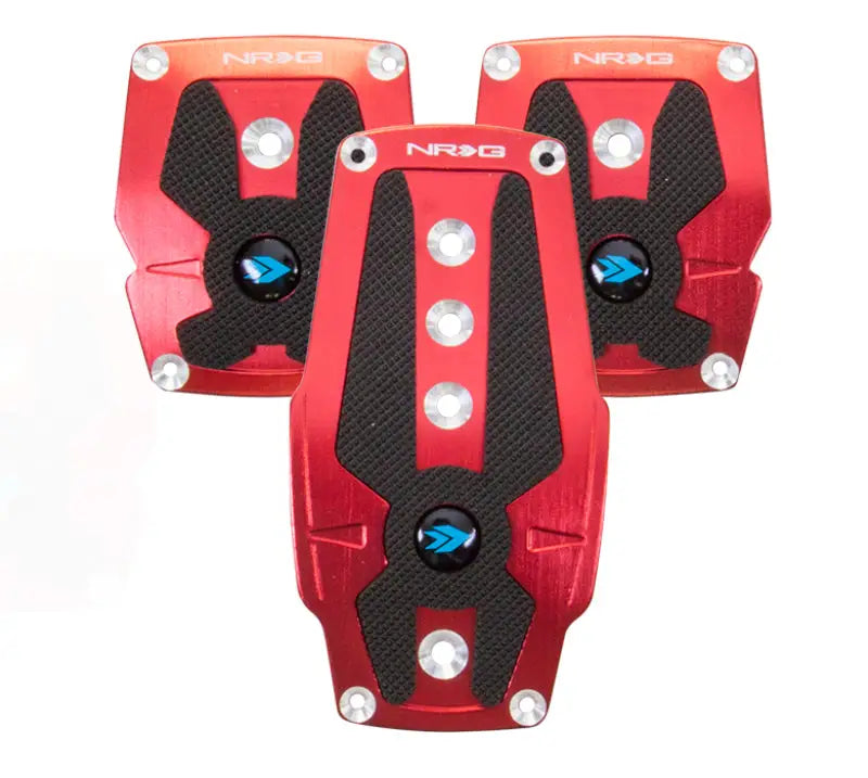 NRG Brushed Aluminum Sport Pedal M/T - Red w/Black Rubber Inserts - Truck & Automotive
