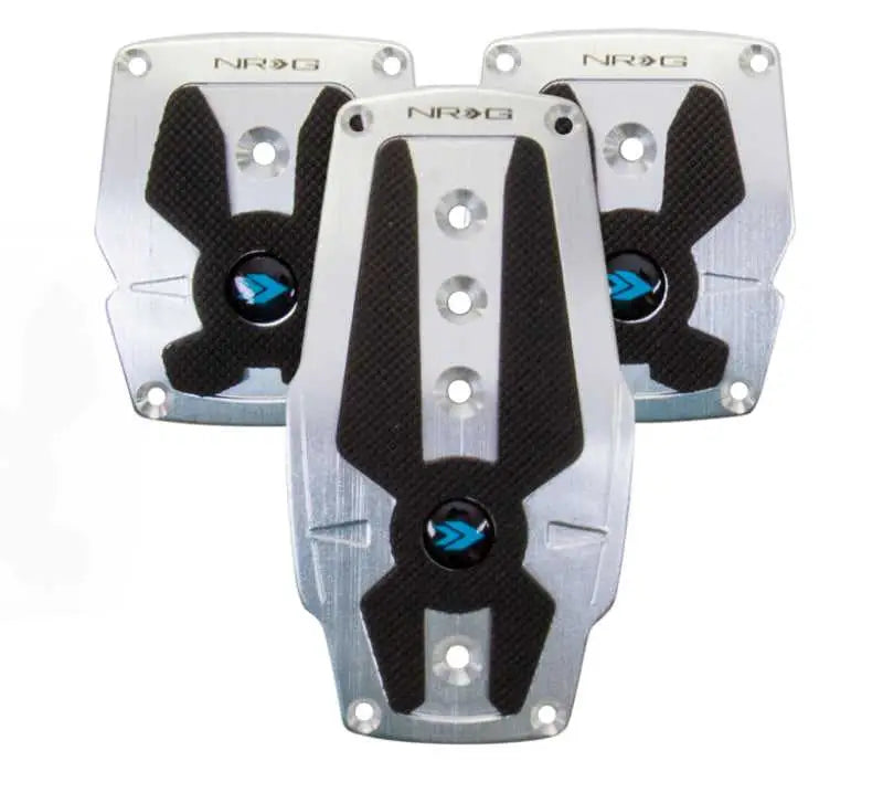 NRG Brushed Aluminum Sport Pedal M/T - Silver w/Black Rubber Inserts 