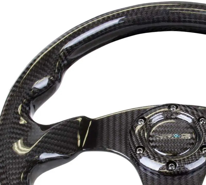 NRG Carbon Fiber Steering Wheel (320mm) Flat Bottom w/Shiny Black Carbon 