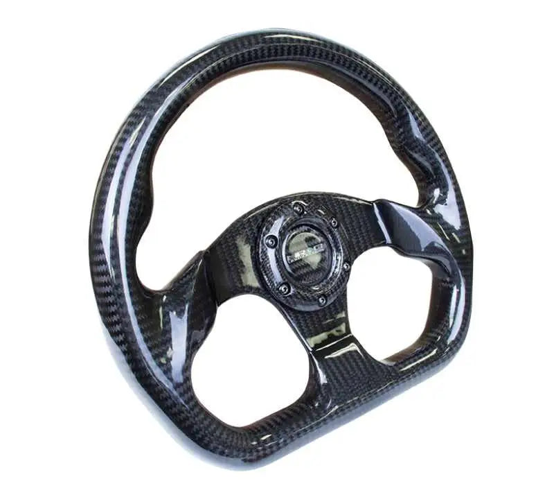 NRG Carbon Fiber Steering Wheel (320mm) Flat Bottom w/Shiny Black Carbon 