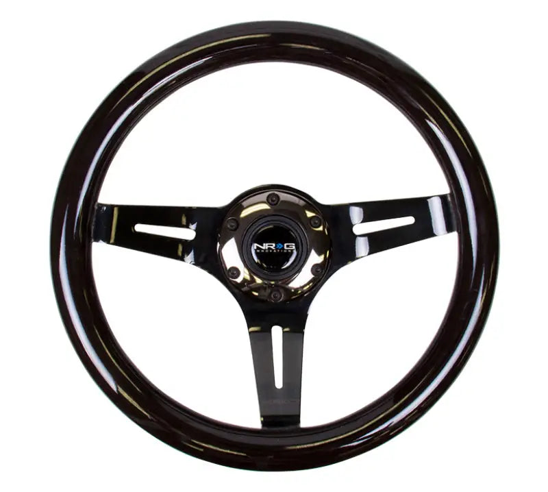 NRG Classic Wood Grain Steering Wheel (310mm) Black w/Black Chrome 3-Spoke Center - Truck & Automotive