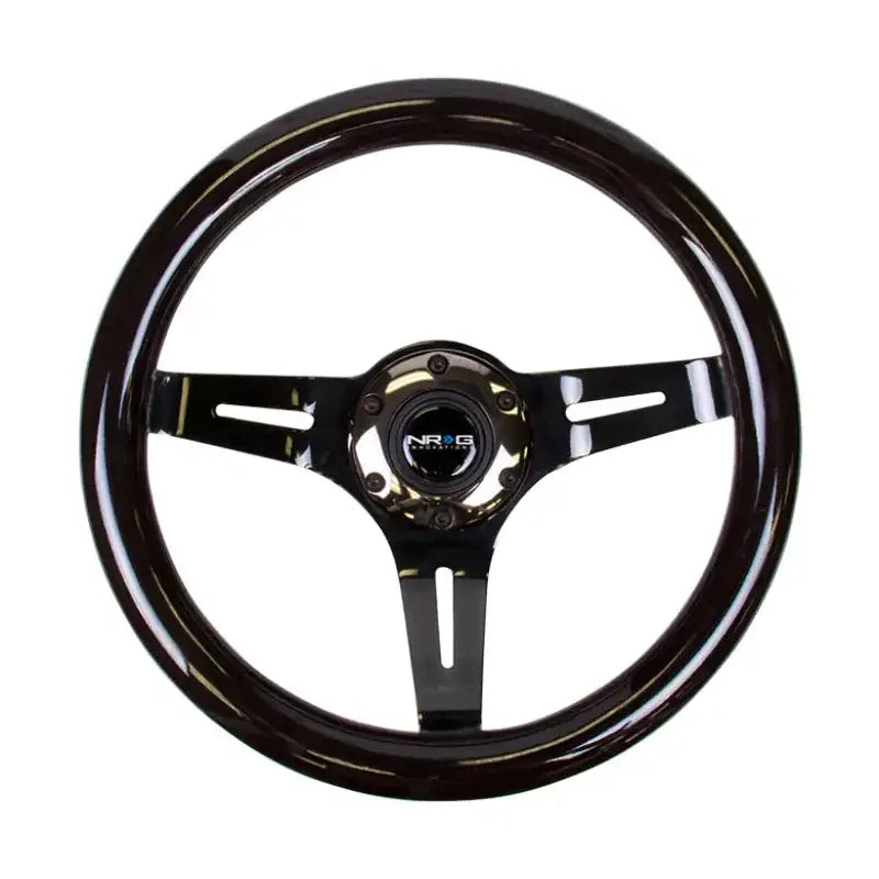 NRG Classic Wood Grain Steering Wheel (310mm) Black w/Black Chrome 3-Spoke Center - Truck & Automotive