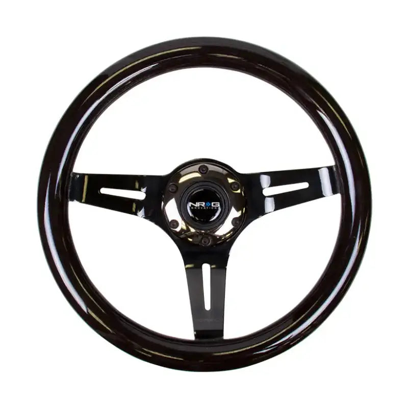NRG Classic Wood Grain Steering Wheel (310mm) Black w/Black Chrome 3-Spoke Center - Truck & Automotive