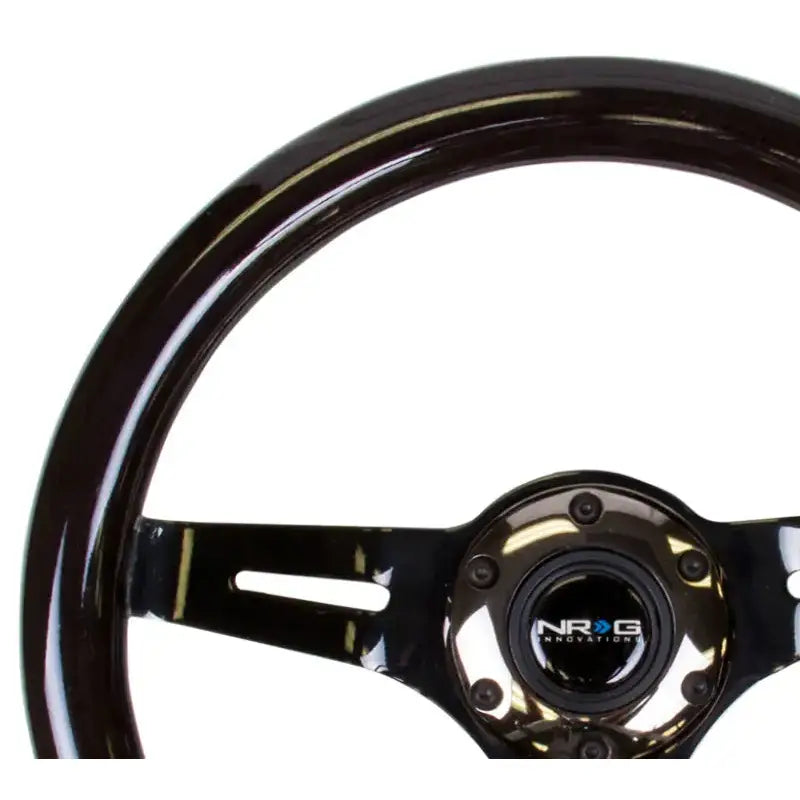 NRG Classic Wood Grain Steering Wheel (310mm) Black w/Black Chrome 3-Spoke Center - Truck & Automotive