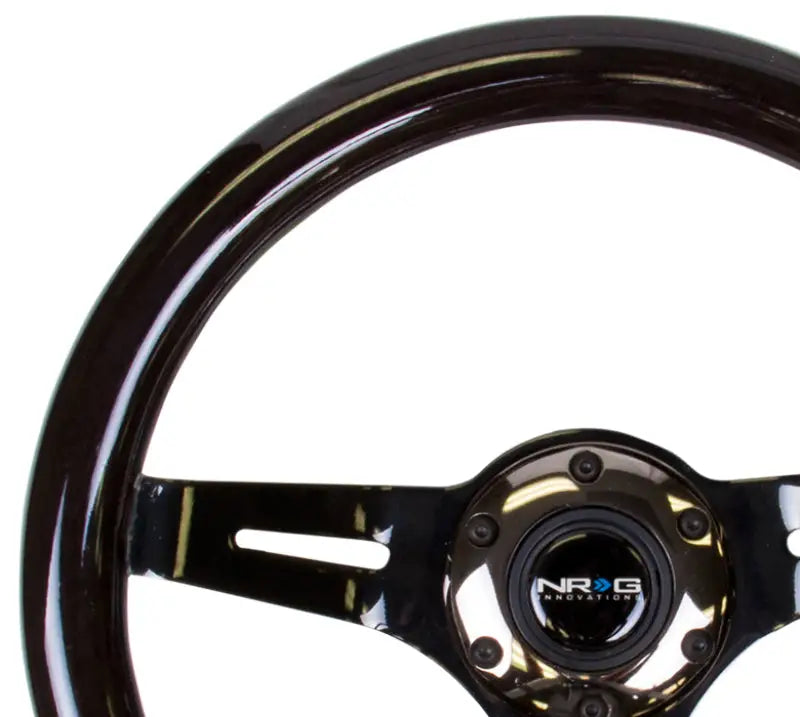 NRG Classic Wood Grain Steering Wheel (310mm) Black w/Black Chrome 3-Spoke Center - Truck & Automotive