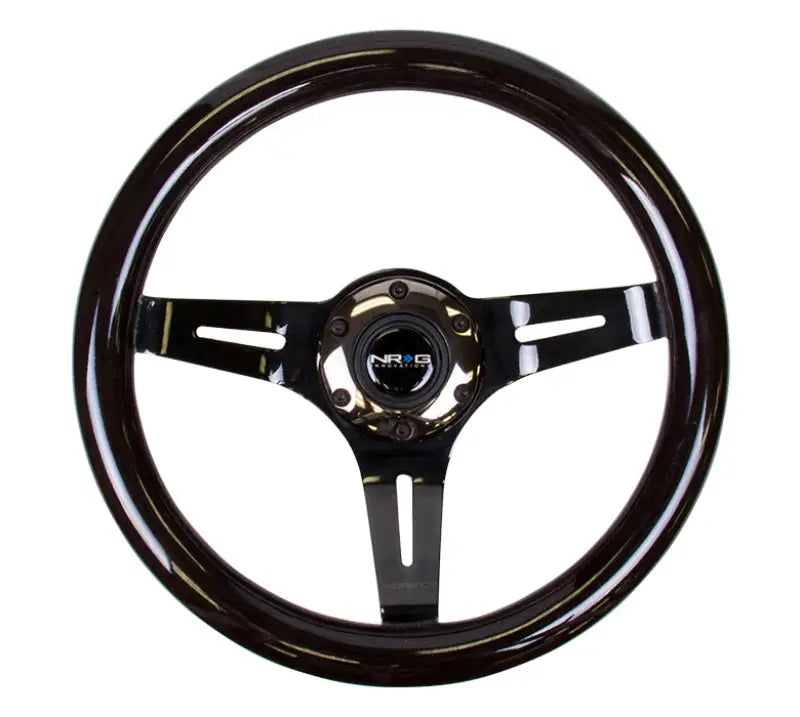 NRG Classic Wood Grain Steering Wheel (310mm) Black w/Black Chrome 3-Spoke Center - Truck & Automotive